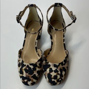 CAbi Leopard Print Ankle Strap Block Heel Pumps Women’s Shoes Sz 6